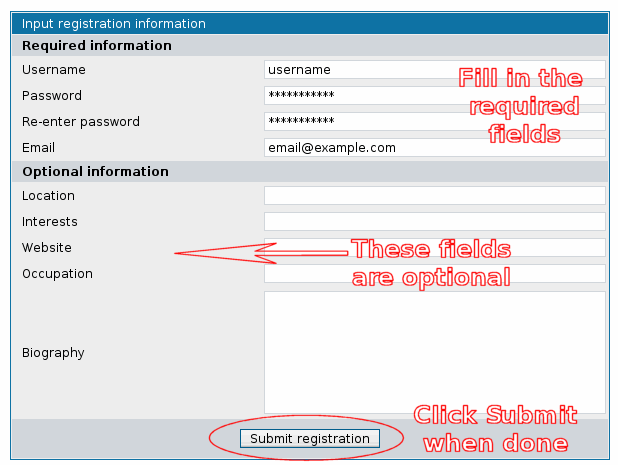 Input Registration Information